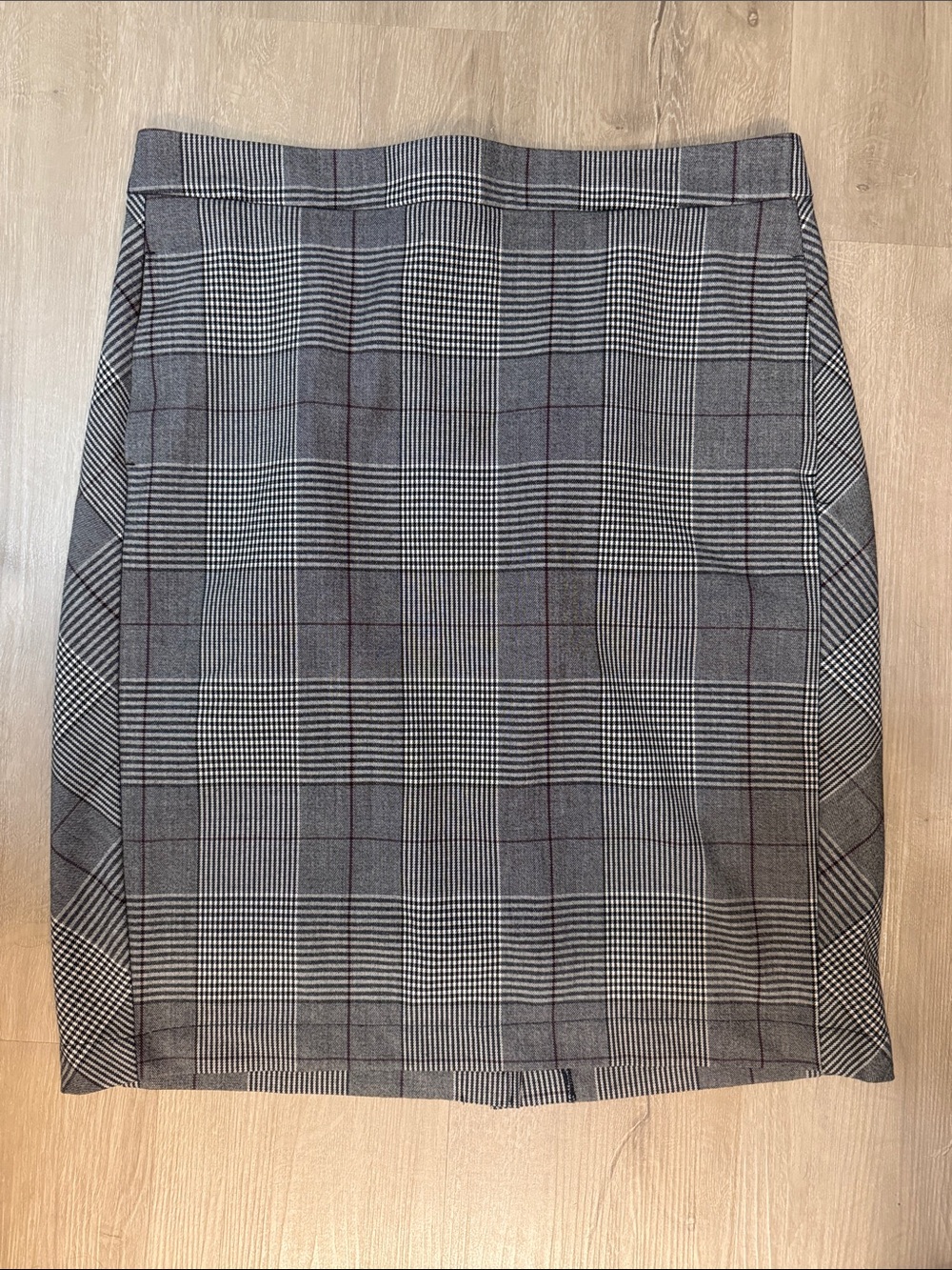 a new day Gray Glen Plaid Pencil Skirt with Burgundy Windowpane